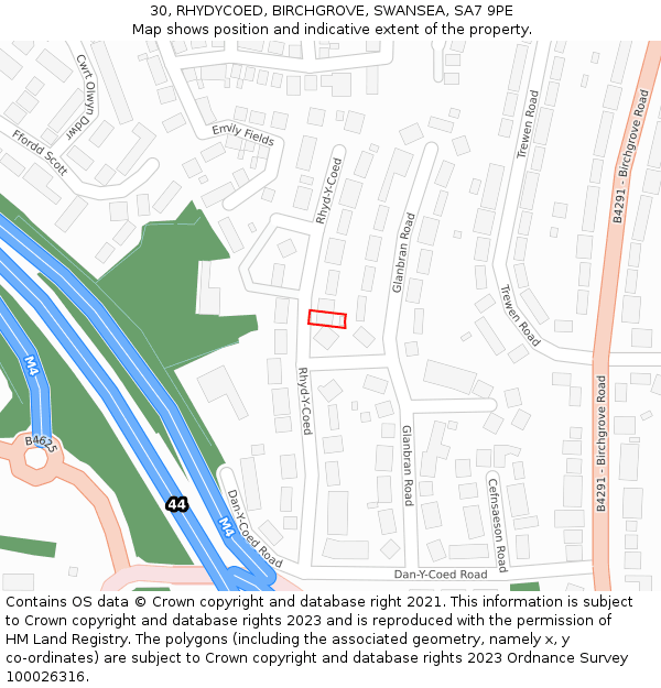 30, RHYDYCOED, BIRCHGROVE, SWANSEA, SA7 9PE: Location map and indicative extent of plot