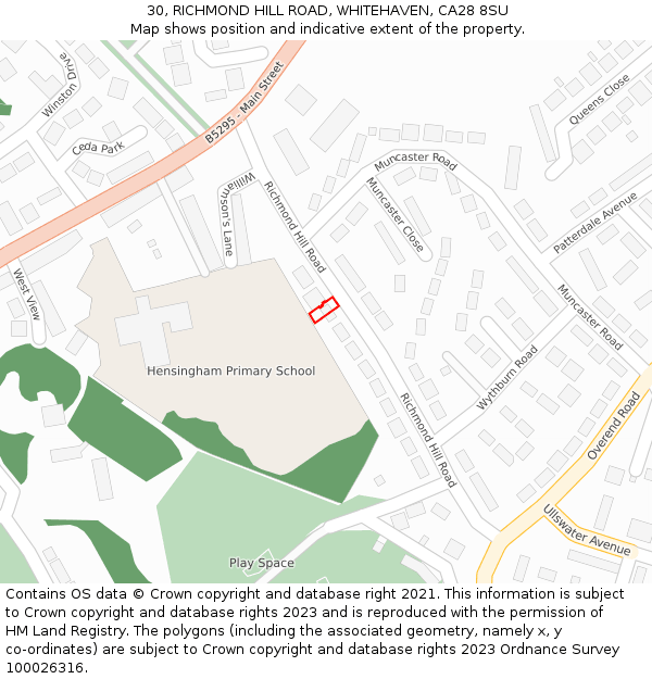 30, RICHMOND HILL ROAD, WHITEHAVEN, CA28 8SU: Location map and indicative extent of plot