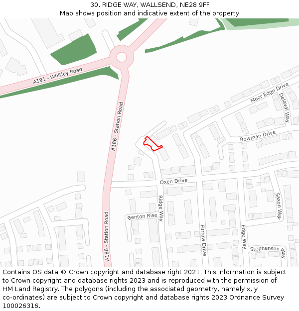 30, RIDGE WAY, WALLSEND, NE28 9FF: Location map and indicative extent of plot