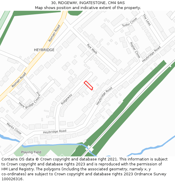 30, RIDGEWAY, INGATESTONE, CM4 9AS: Location map and indicative extent of plot