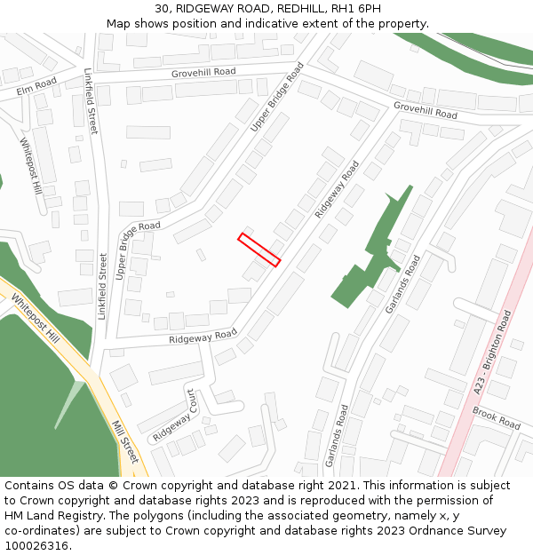 30, RIDGEWAY ROAD, REDHILL, RH1 6PH: Location map and indicative extent of plot