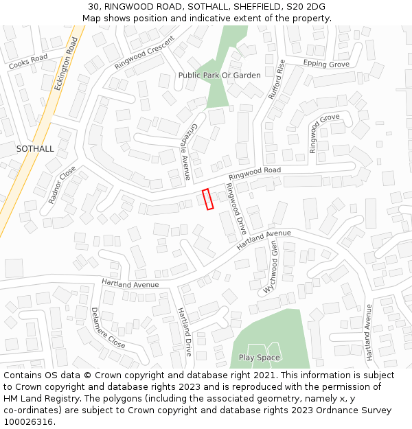 30, RINGWOOD ROAD, SOTHALL, SHEFFIELD, S20 2DG: Location map and indicative extent of plot