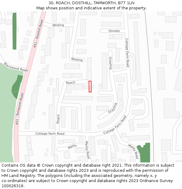 30, ROACH, DOSTHILL, TAMWORTH, B77 1LN: Location map and indicative extent of plot