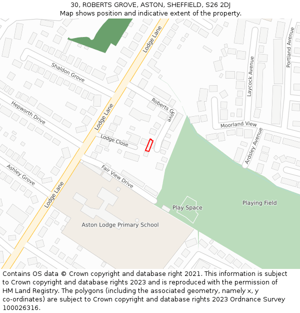 30, ROBERTS GROVE, ASTON, SHEFFIELD, S26 2DJ: Location map and indicative extent of plot