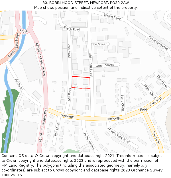 30, ROBIN HOOD STREET, NEWPORT, PO30 2AW: Location map and indicative extent of plot