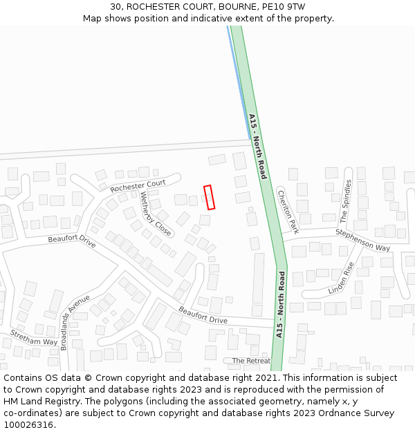 30, ROCHESTER COURT, BOURNE, PE10 9TW: Location map and indicative extent of plot