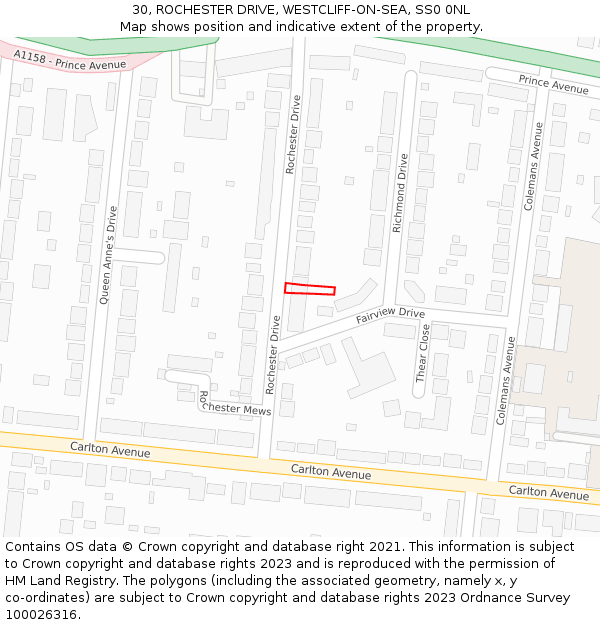 30, ROCHESTER DRIVE, WESTCLIFF-ON-SEA, SS0 0NL: Location map and indicative extent of plot