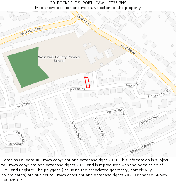 30, ROCKFIELDS, PORTHCAWL, CF36 3NS: Location map and indicative extent of plot