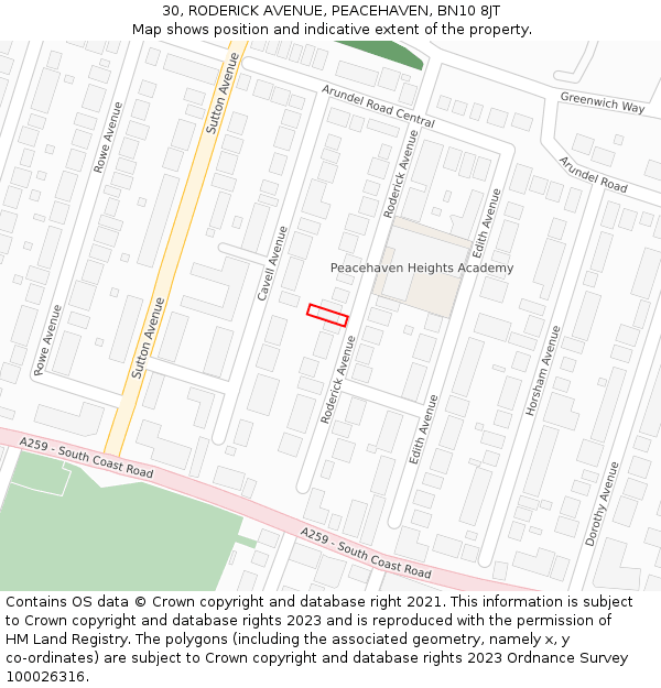 30, RODERICK AVENUE, PEACEHAVEN, BN10 8JT: Location map and indicative extent of plot