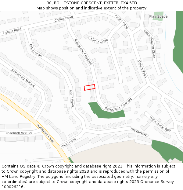 30, ROLLESTONE CRESCENT, EXETER, EX4 5EB: Location map and indicative extent of plot