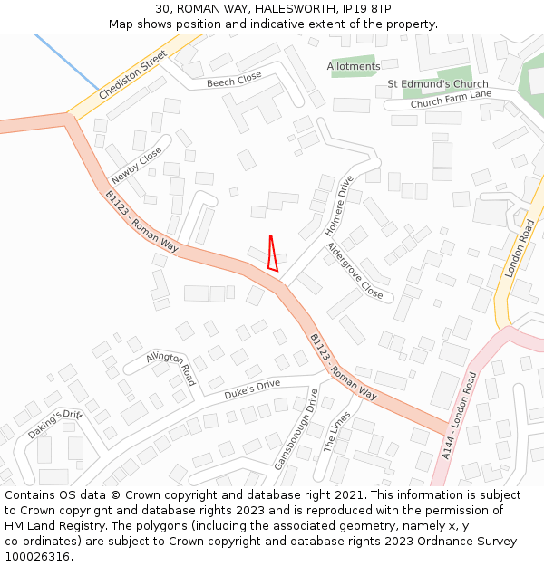 30, ROMAN WAY, HALESWORTH, IP19 8TP: Location map and indicative extent of plot