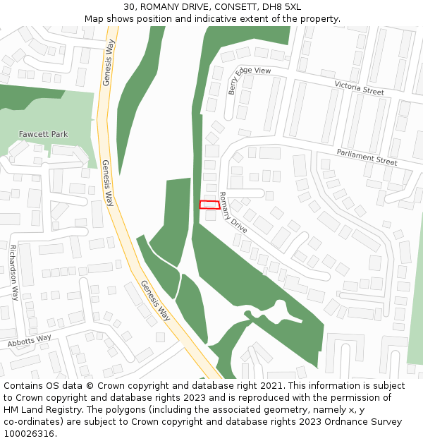 30, ROMANY DRIVE, CONSETT, DH8 5XL: Location map and indicative extent of plot