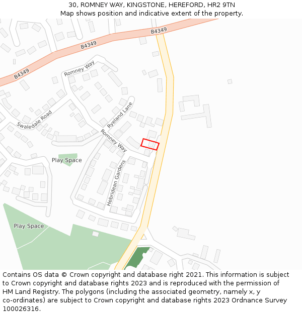 30, ROMNEY WAY, KINGSTONE, HEREFORD, HR2 9TN: Location map and indicative extent of plot