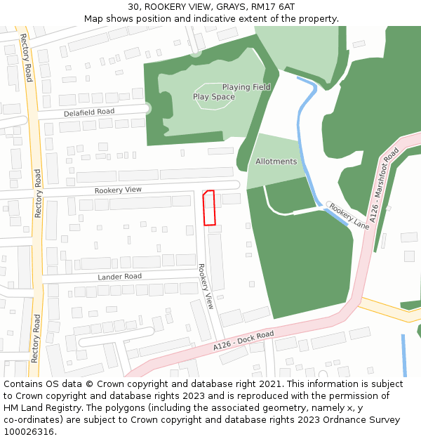 30, ROOKERY VIEW, GRAYS, RM17 6AT: Location map and indicative extent of plot