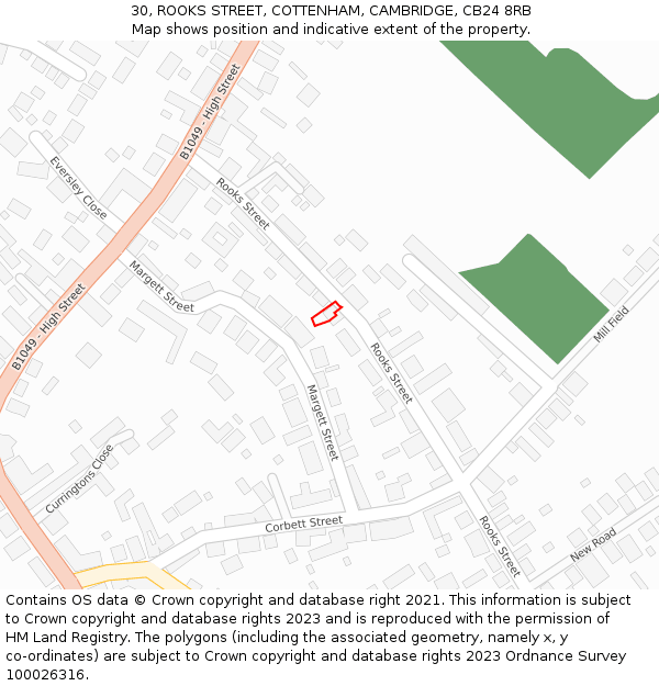 30, ROOKS STREET, COTTENHAM, CAMBRIDGE, CB24 8RB: Location map and indicative extent of plot