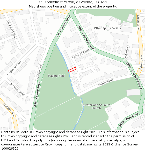 30, ROSECROFT CLOSE, ORMSKIRK, L39 1QN: Location map and indicative extent of plot