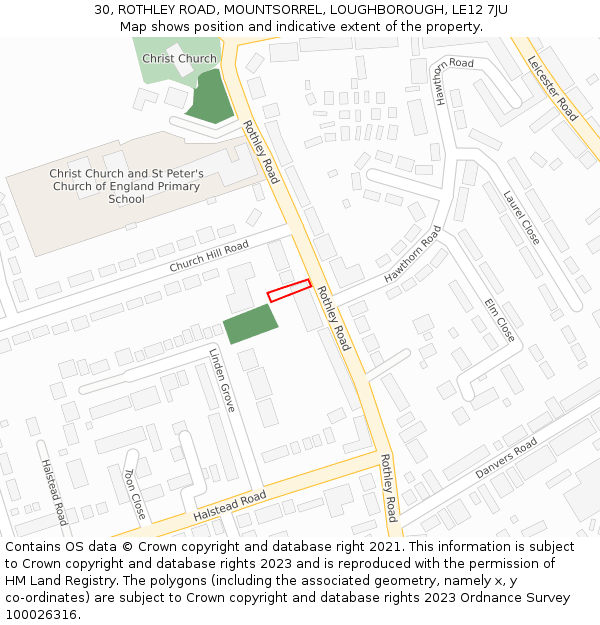 30, ROTHLEY ROAD, MOUNTSORREL, LOUGHBOROUGH, LE12 7JU: Location map and indicative extent of plot