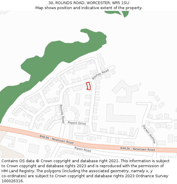 30, ROUNDS ROAD, WORCESTER, WR5 1SU: Location map and indicative extent of plot