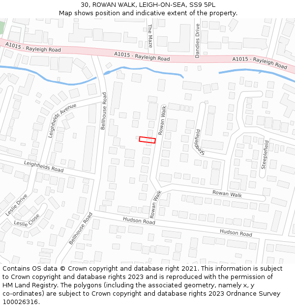 30, ROWAN WALK, LEIGH-ON-SEA, SS9 5PL: Location map and indicative extent of plot