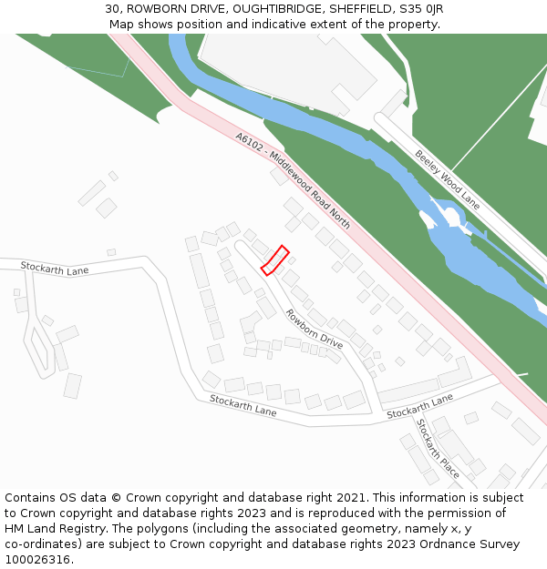 30, ROWBORN DRIVE, OUGHTIBRIDGE, SHEFFIELD, S35 0JR: Location map and indicative extent of plot