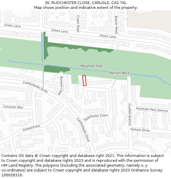 30, RUDCHESTER CLOSE, CARLISLE, CA2 7XL: Location map and indicative extent of plot