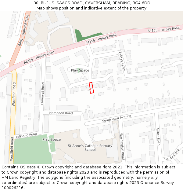 30, RUFUS ISAACS ROAD, CAVERSHAM, READING, RG4 6DD: Location map and indicative extent of plot
