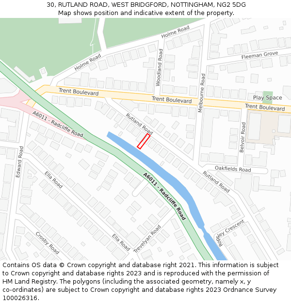 30, RUTLAND ROAD, WEST BRIDGFORD, NOTTINGHAM, NG2 5DG: Location map and indicative extent of plot