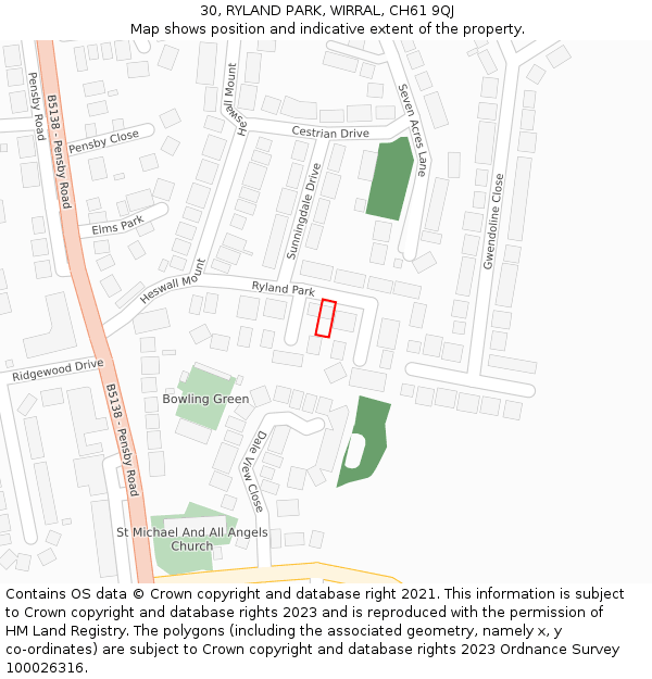 30, RYLAND PARK, WIRRAL, CH61 9QJ: Location map and indicative extent of plot