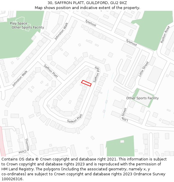 30, SAFFRON PLATT, GUILDFORD, GU2 9XZ: Location map and indicative extent of plot