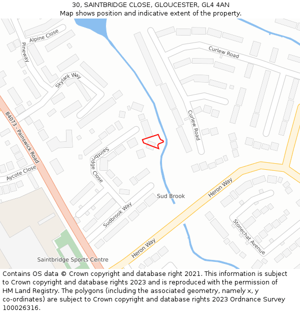 30, SAINTBRIDGE CLOSE, GLOUCESTER, GL4 4AN: Location map and indicative extent of plot