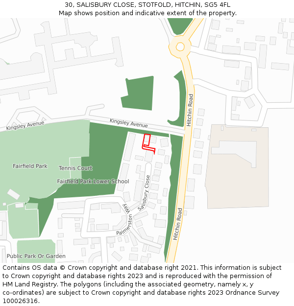 30, SALISBURY CLOSE, STOTFOLD, HITCHIN, SG5 4FL: Location map and indicative extent of plot