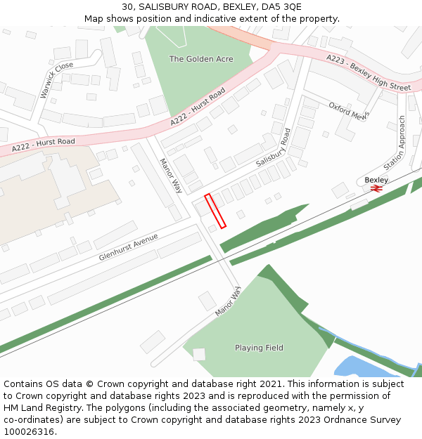 30, SALISBURY ROAD, BEXLEY, DA5 3QE: Location map and indicative extent of plot