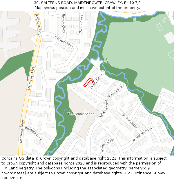 30, SALTERNS ROAD, MAIDENBOWER, CRAWLEY, RH10 7JE: Location map and indicative extent of plot