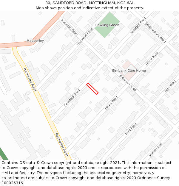 30, SANDFORD ROAD, NOTTINGHAM, NG3 6AL: Location map and indicative extent of plot