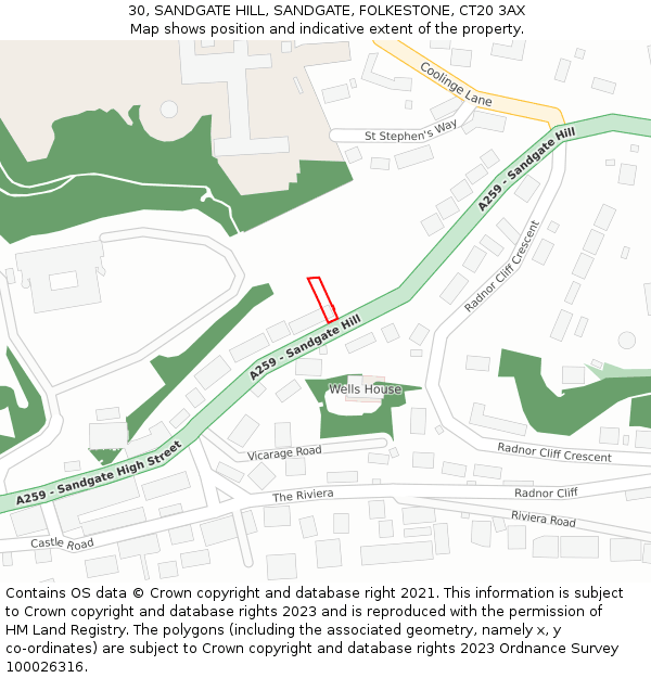 30, SANDGATE HILL, SANDGATE, FOLKESTONE, CT20 3AX: Location map and indicative extent of plot