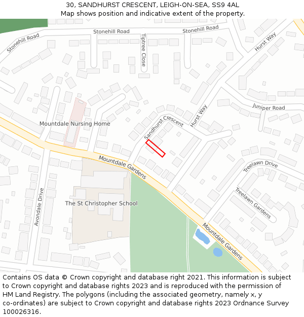 30, SANDHURST CRESCENT, LEIGH-ON-SEA, SS9 4AL: Location map and indicative extent of plot