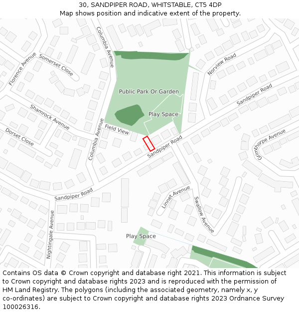 30, SANDPIPER ROAD, WHITSTABLE, CT5 4DP: Location map and indicative extent of plot