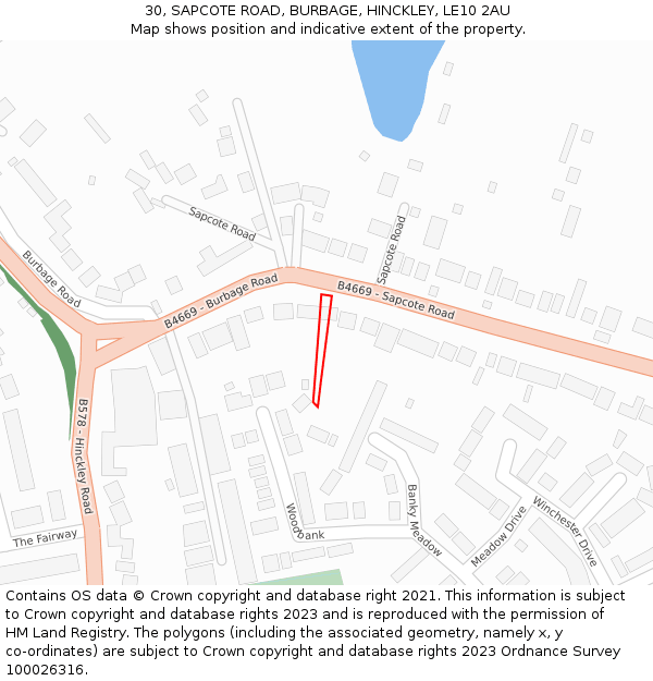 30, SAPCOTE ROAD, BURBAGE, HINCKLEY, LE10 2AU: Location map and indicative extent of plot