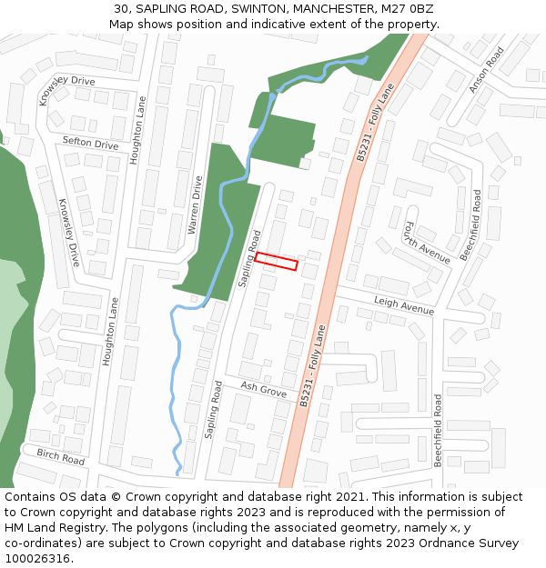 30, SAPLING ROAD, SWINTON, MANCHESTER, M27 0BZ: Location map and indicative extent of plot