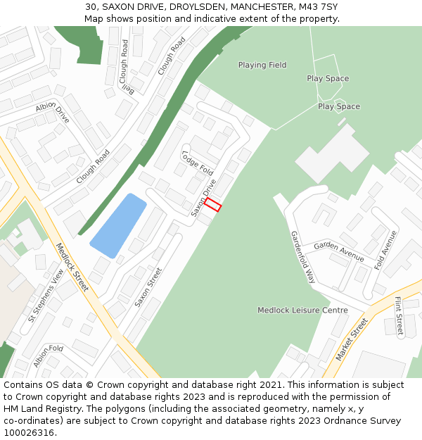 30, SAXON DRIVE, DROYLSDEN, MANCHESTER, M43 7SY: Location map and indicative extent of plot