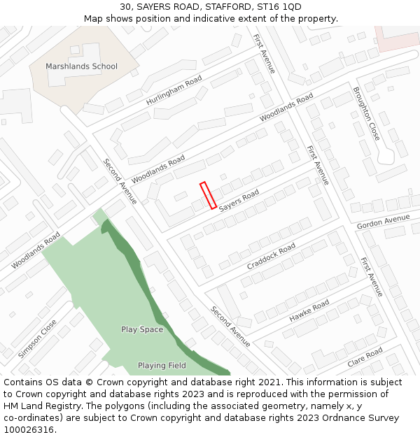 30, SAYERS ROAD, STAFFORD, ST16 1QD: Location map and indicative extent of plot