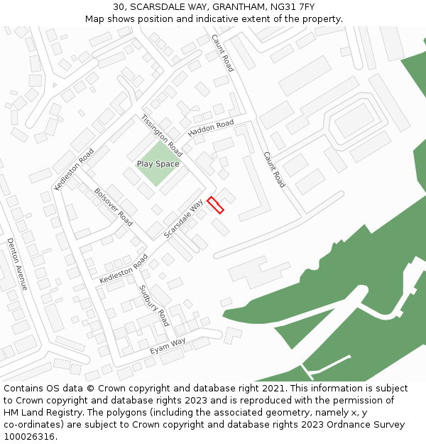 30, SCARSDALE WAY, GRANTHAM, NG31 7FY: Location map and indicative extent of plot