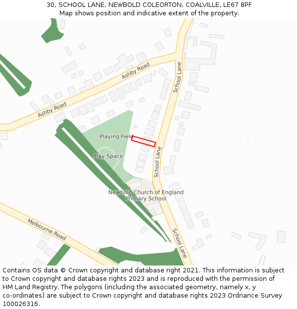 30, SCHOOL LANE, NEWBOLD COLEORTON, COALVILLE, LE67 8PF: Location map and indicative extent of plot