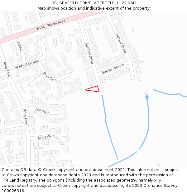 30, SEAFIELD DRIVE, ABERGELE, LL22 9AH: Location map and indicative extent of plot