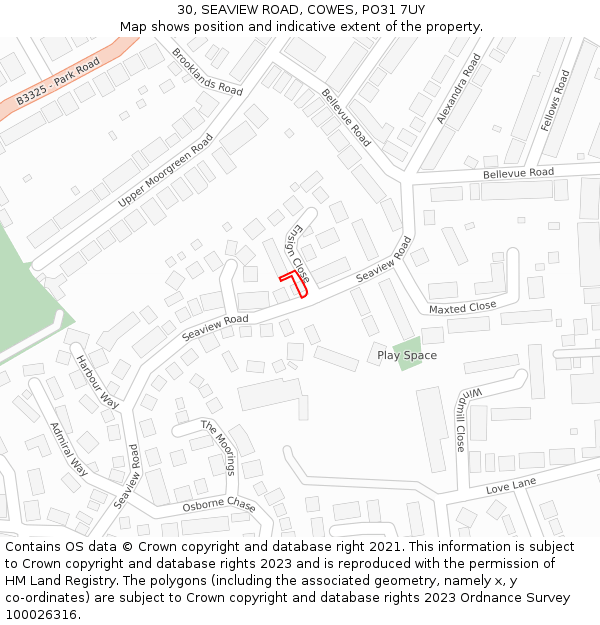 30, SEAVIEW ROAD, COWES, PO31 7UY: Location map and indicative extent of plot