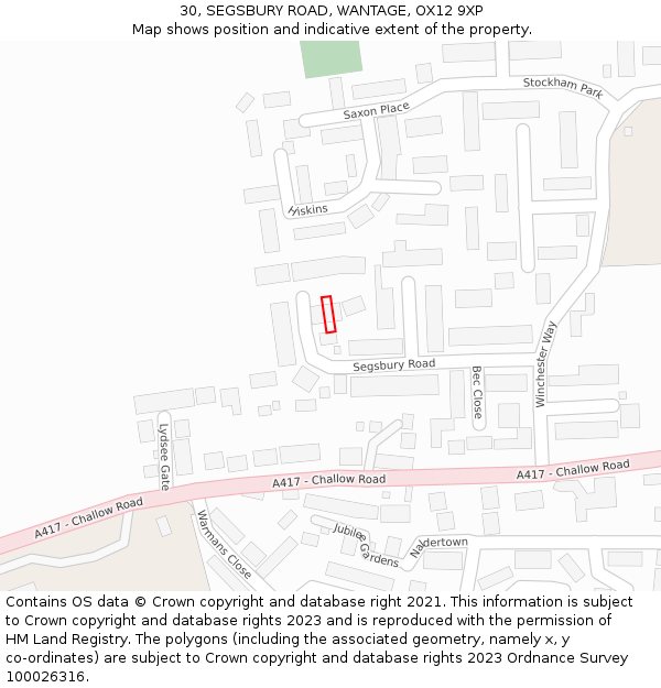 30, SEGSBURY ROAD, WANTAGE, OX12 9XP: Location map and indicative extent of plot