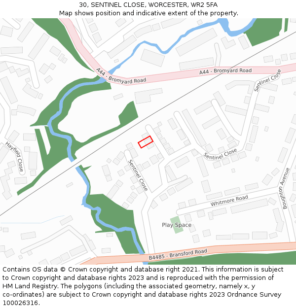 30, SENTINEL CLOSE, WORCESTER, WR2 5FA: Location map and indicative extent of plot