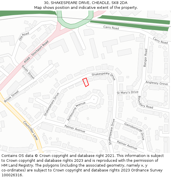 30, SHAKESPEARE DRIVE, CHEADLE, SK8 2DA: Location map and indicative extent of plot