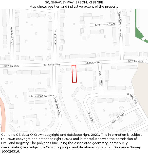 30, SHAWLEY WAY, EPSOM, KT18 5PB: Location map and indicative extent of plot