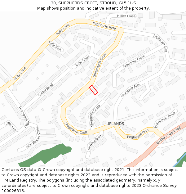 30, SHEPHERDS CROFT, STROUD, GL5 1US: Location map and indicative extent of plot